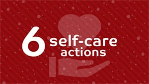 Six self care actions Christmas self care graphic