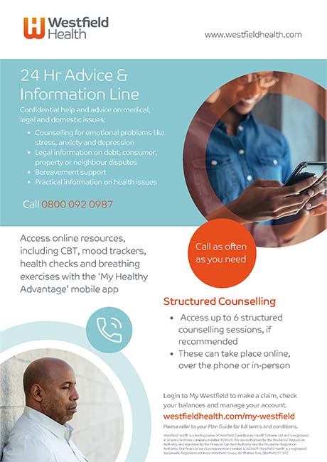 24 Hour Advice & Information Line  (with structured counselling) poster