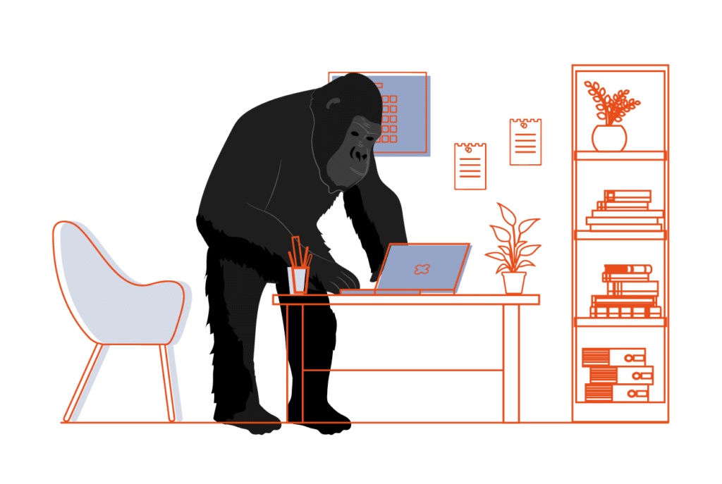 Illustration showing a gorilla at a desk