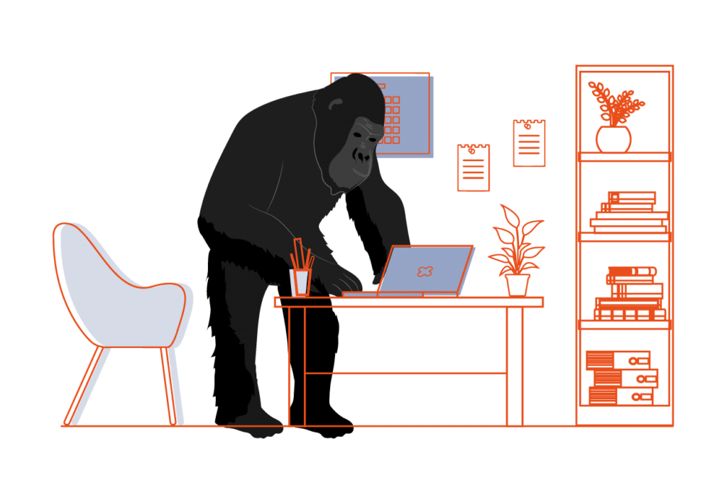 Illustration showing a gorilla at a desk