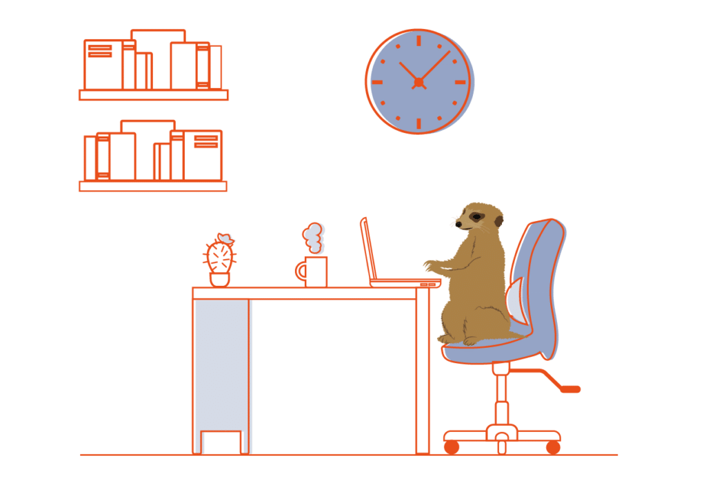 Illustration showing a meerkat at a desk