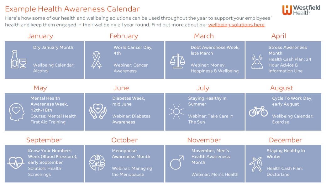 Example health awareness calendar