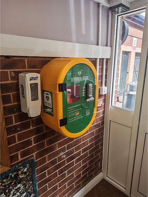 The Sheffield Foyer with a defibrillator donated by Westfield Health